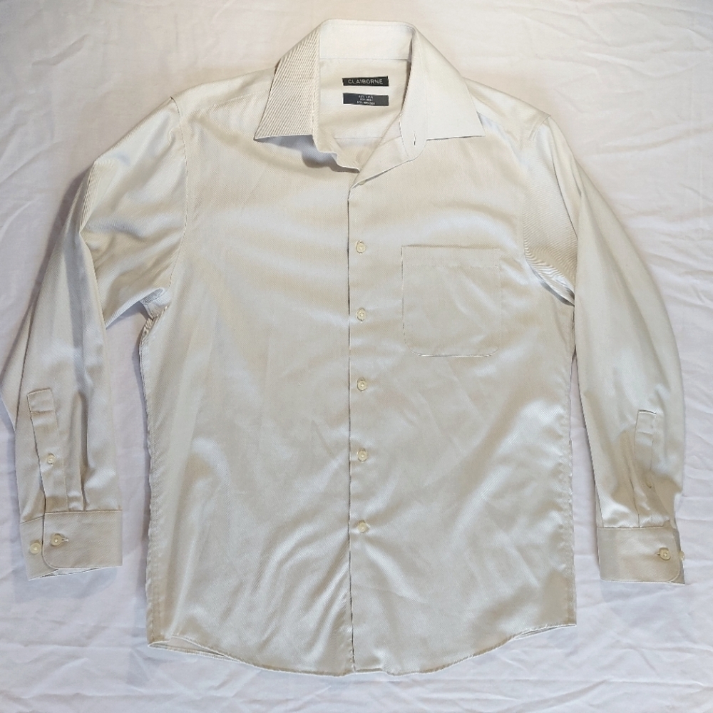 Claiborne Mens Shirt 80's 2 Ply, Off White, 15.5 32/33